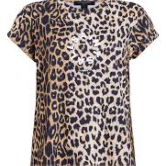 NEW ALLSAINTS Tiepo Anna Leopard Tee Women's Size 8 Brown/Black - Picture 4 of 5